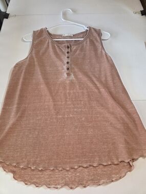 Jane and Delancey Ribbed Henley Tank Top - Dusty Rose